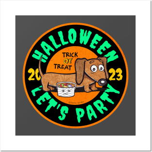 Spooky Funny Cute  Halloween Doxie Dachshund Dog with Treats Tee Posters and Art